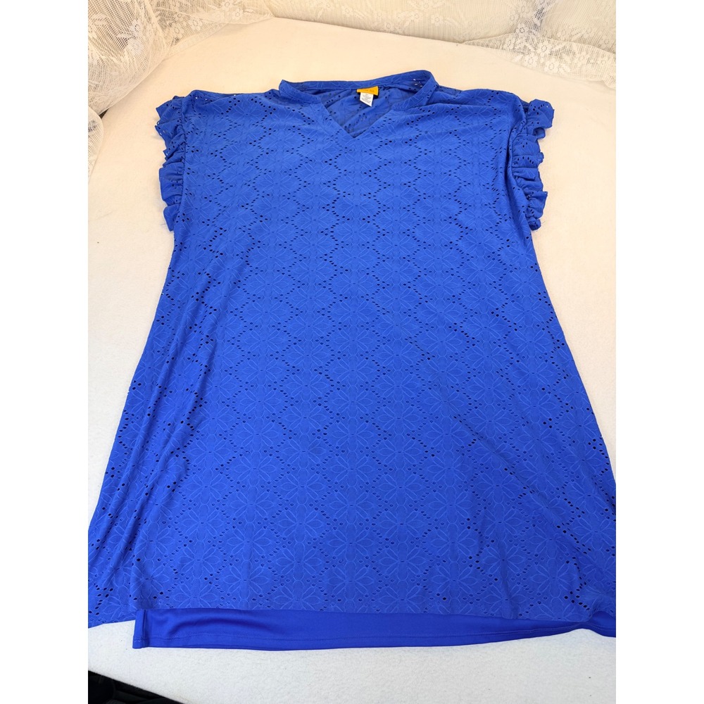 Ruby Rd. T-Shirt Women XL Blue Eyelet Ruffle V-Neck Stretch Lightweight Top